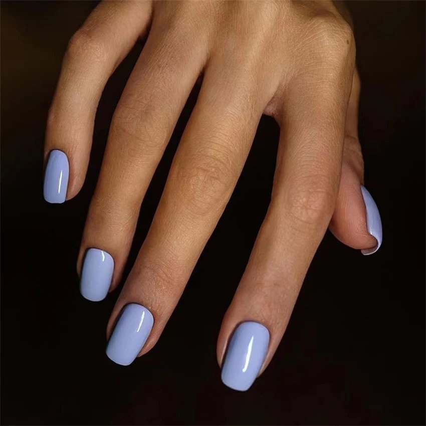 Uñas press on azul bebé cuadrada larga